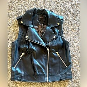 Faux black leather motorcycle vest